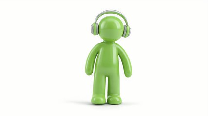 Poster - Green Figure with Headphones: Listening, Music, Sound, Isolated, Concept.