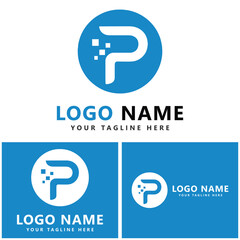Poster - Letter p for pixel logo template Design