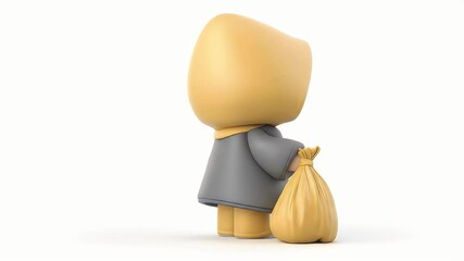 Poster - Sad Cartoon Character with Bag - 3D Rendered Illustration