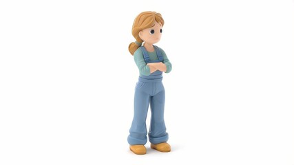 Poster - Sad Cartoon Girl with Arms Crossed on White Background