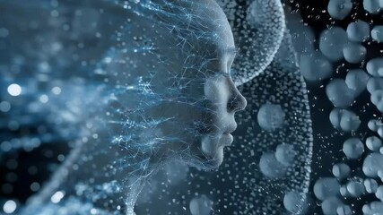 Aufkleber - A woman's face is shown in a computer generated image. The image is a representation of a woman's face, but it is not a realistic representation. The image is blue and has a futuristic feel to it