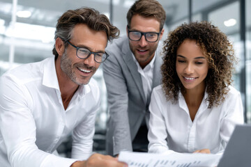 Poster - Professionals collaborate in a modern office area during a productive meeting session