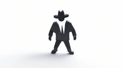 Poster - Silhouette Man in Suit with Hat: Animated Gestures on White Background