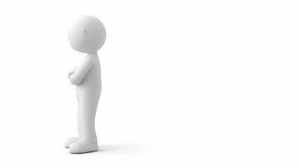 Poster - Thoughtful 3D Figure:  Awaiting Decision, Simple White Background Animation