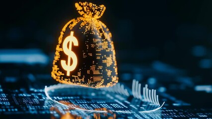 Aufkleber - A digital image of a dollar bill is displayed on a blue background. The image is illuminated and he is a digital representation of a real dollar bill