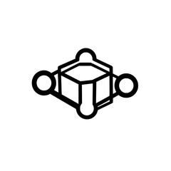 Poster - Vector icon of cube formed by molecular network symbolizing structure and scientific design
