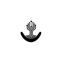 Aufkleber - vector icon of half circle with tree emerging from network lines symbolizing growth and nature