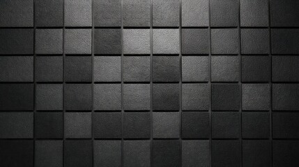 Poster - dark gray square tiles forming textured background, featuring light gradient, ideal for architectura