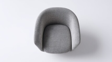 Poster - Modern gray armchair featuring rounded silhouette, resting on white flooring within minimalist interior, representing contemporary design elegance