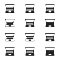 Fototapete - Collection of twelve black laptop computer icons in a grid pattern on a white background