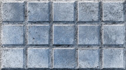 Poster - Concrete tile surface creating uniform grid pattern with subtle blue hue, suitable for architectural rendering and minimalist background design