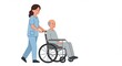 © angga - Illustration of a nurse pushing an elderly man in a wheelchair on a white background