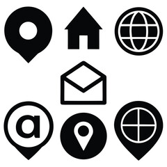 Fototapete - Stylish Black Icons for Website Navigation Home, Email, Location.