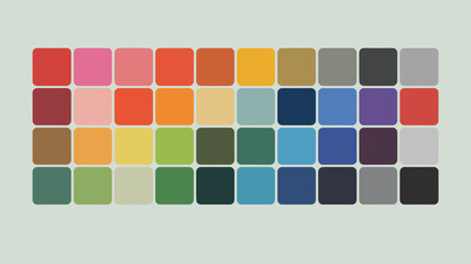 Poster - Assorted color palette of rounded squares arranged in a rectangular grid on light green backdrop