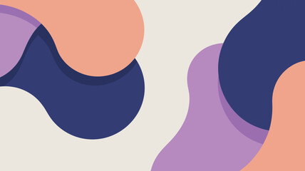 Poster - Abstract design with fluid shapes in peach purple and navy on a cream colored background art