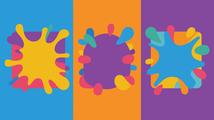 Poster - Three colorful panels with abstract shapes and splashes in a vibrant and playful design