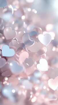 Soft pastel hearts drifting blurrily, generating delicate romantic ambiance with dreamy ethereal floating effect
