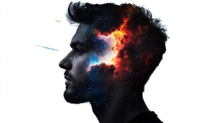 Wall Mural - a man's head is shown in a space-like setting with a bright red and blue cloud