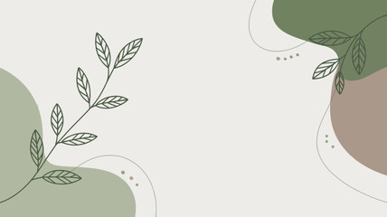 Poster - Abstract background with leaves and organic shapes in muted green and brown tones on light background