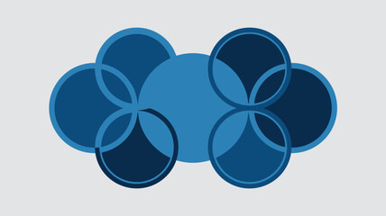Poster - Abstract design featuring overlapping blue circles on a light gray background in a geometric pattern