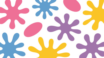 Poster - Colorful abstract shapes on white background with pink blue purple and yellow spots and oval shapes