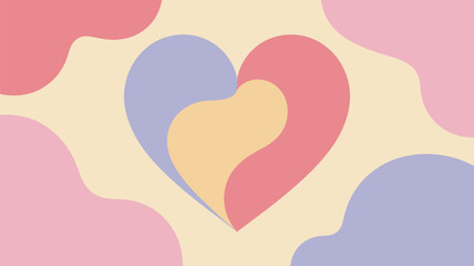 Poster - Abstract layered heart design with pastel colors and organic shapes on a cream background