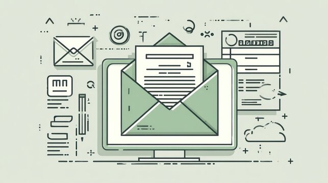 Flat design illustration of email on computer screen