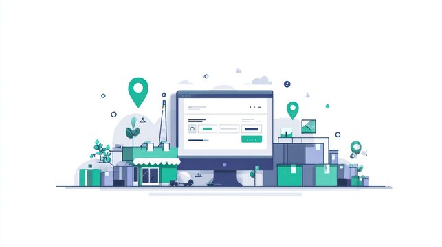 Flat illustration of online ordering system.  Modern e-commerce