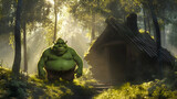 Ogre Relaxing in Sunlit Forest