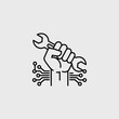 © JJMS - Fist holding a wrench with circuit board lines symbolizing technology and repair