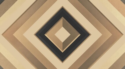 Poster - A geometric pattern featuring nested diamond shapes in varying neutral shades of beige, brown, and black, creating a layered, three-dimensional effect.