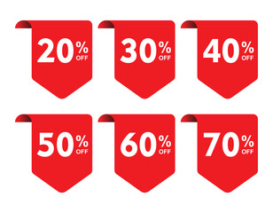 Fototapete - discount sticker product red tag set shopping discount label badge with 20, 30, 40, 50, 60, 70, percent off vector