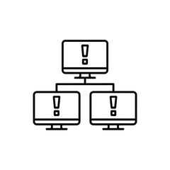 Leinwandbilder - Three computer monitors connected in a network with exclamation marks displayed