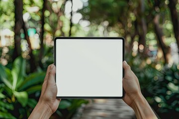 Fototapete - High Resolution Image of Hand Holding Blank Tablet with Design Space