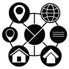 Fototapete - A versatile set of vector icons illustrating business network concepts, social communication, and chemical molecule structures for web and chart designs
