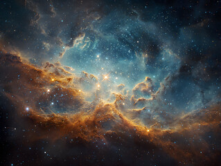Wall Mural - Colorful Cosmic Nebula With Orange And Blue Streaks