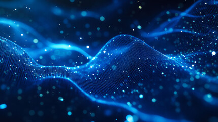 Aufkleber - Dynamic blue waves of light create a mesmerizing visual effect in a dark environment