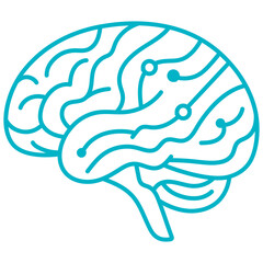 Poster - Minimal Digital Brain Icon in Blue Outline Artificial Intelligence Neural Networks Cognitive Technology