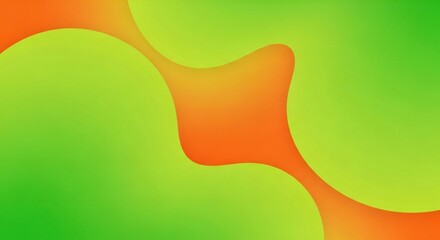 Poster - Vibrant abstract gradient background with rounded shapes in green and orange colors in smooth style.