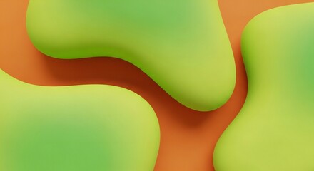 Poster - Lime green amorphous shapes interact with an orange background in an abstract design.