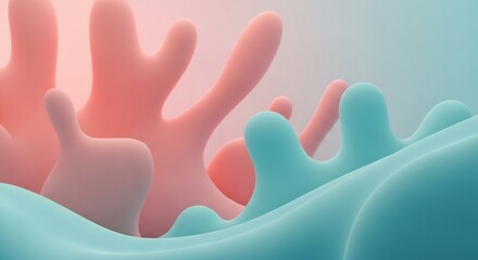 Poster - Abstract 3D fluid design in soft pastel shades creates a serene, dreamlike and calming ambiance.