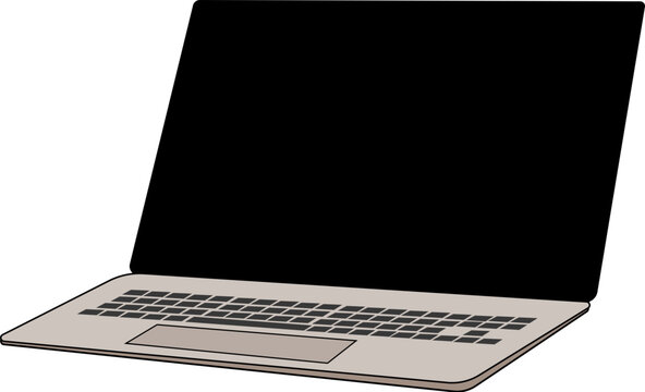 Vector Laptop Illustration with Black Screen – Turned Off Computer for Technology or Shutdown Concept