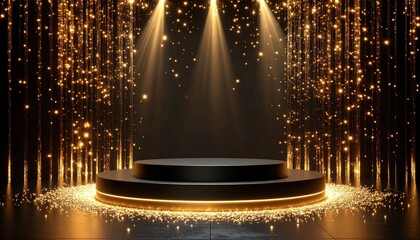 Wall Mural - Vibrant fountain illuminated by bright spotlights creating a starry night celebration show of colorful light rays, perfect for a disco party or theater design