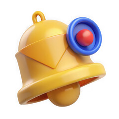 Leinwandbilder - 3d rendered yellow notification bell icon with blue and red accents isolated on transparent background