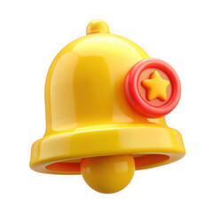 Leinwandbilder - Shiny yellow notification bell icon with star emblem isolated on transparent background