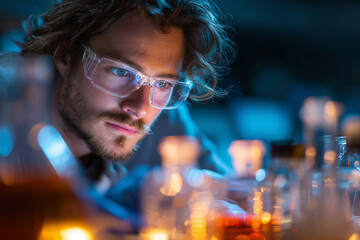 Poster - Biotech engineer perfecting calibration for NAD device in lab ambiance