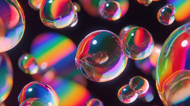 Iridescent spheres abstract background rainbow bubbles colorful 3 d rendering