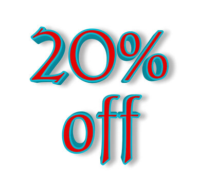 3d rendering of twenty percent discount number on white transparent background