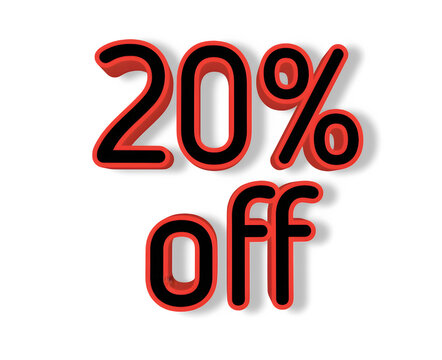 3d rendering of twenty percent discount number on transparent background