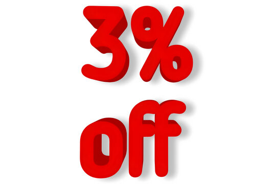 3d rendering of three percent discount symbol on transparent background